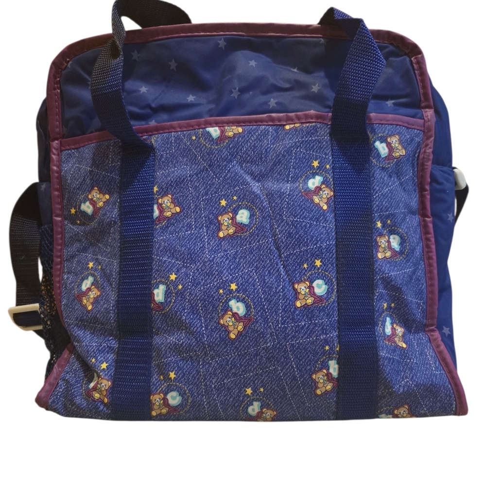 Blue Teddy Bear Print Diaper Bag